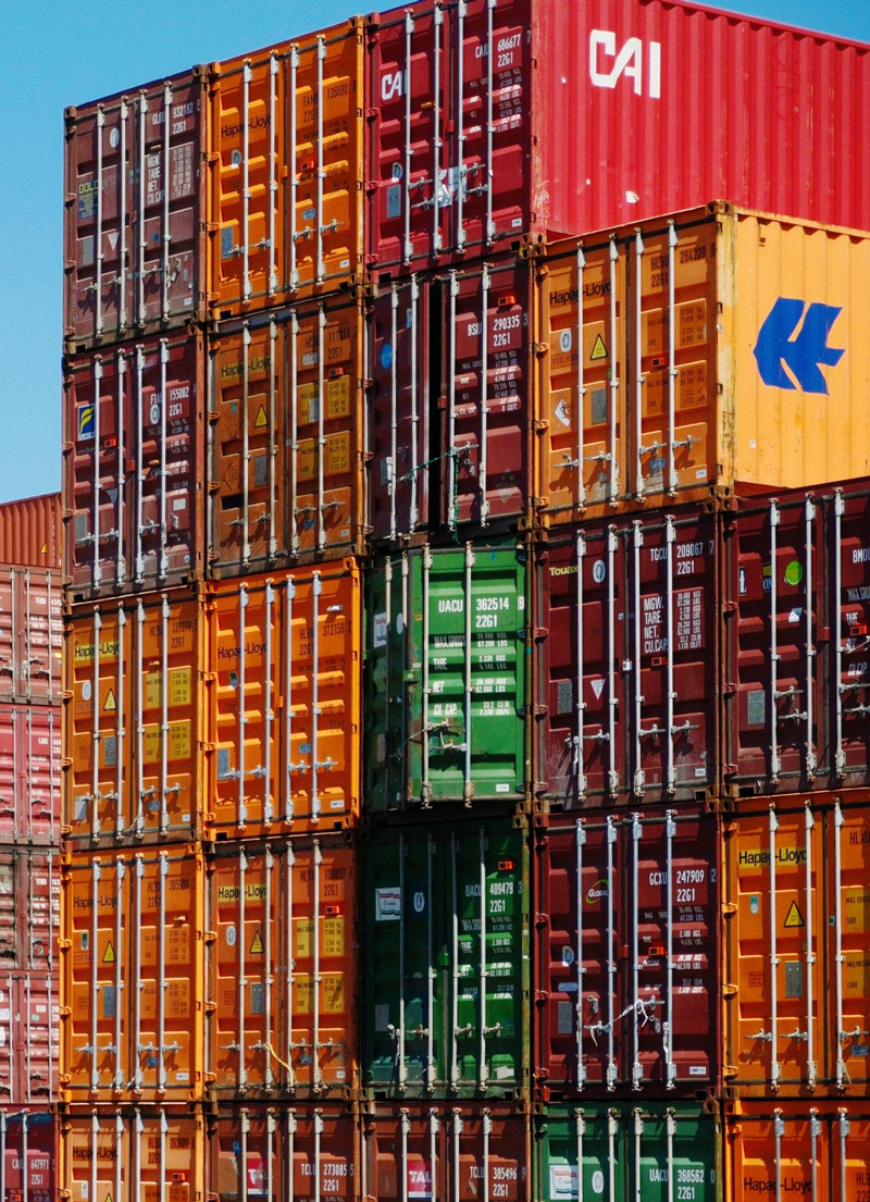 A stack of colourful shipping containers. Edited as a suggestion.